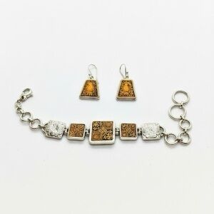 Vintage 950 Silver Bracelet & 925 Earrings hand carved artisan, birds floral